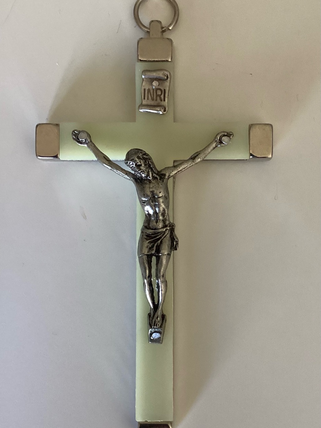 Vintage Inri Glow In The Dark Crucifix Pendant Made In Italy